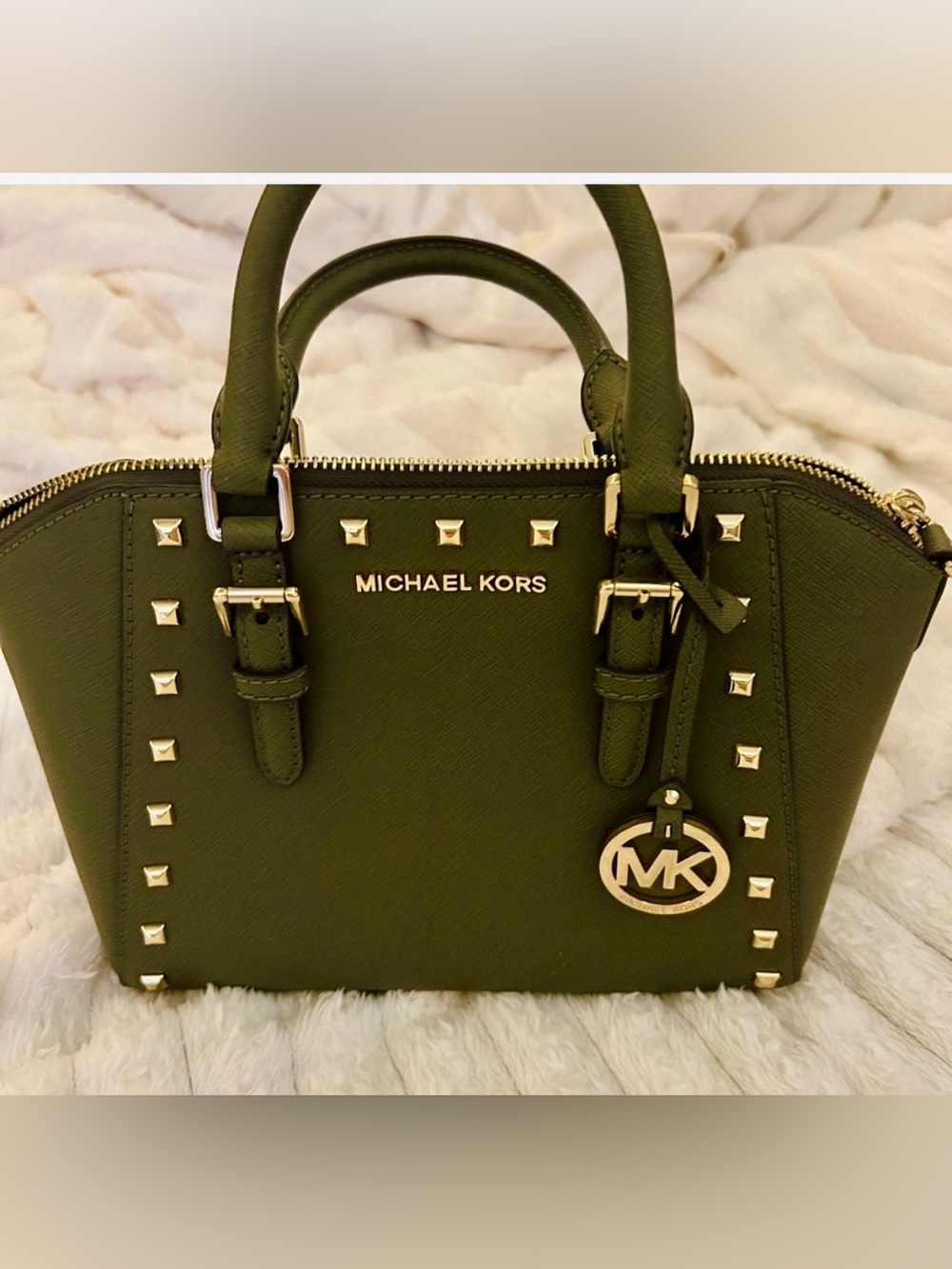 Darling Michael Kors Olive Satchel with Gold Hardware and Studs
